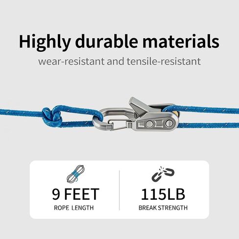 6 Pack Metal Rope Adjusters, Rustproof Heavy Duty Guyline Tensioners with 9FT Reflective Braided Cords for Camping Tent, Tarp, RV Awning & Boat Cover in Kuwait
