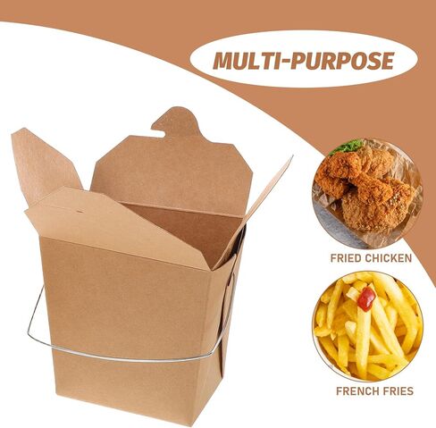 Angoily 50pcs Kraft Paper Hot Food Take out Boxes with Wire Handle, 16oz Chinese Food Containers for Restaurants, Travel, and Catering Packaging in Kuwait