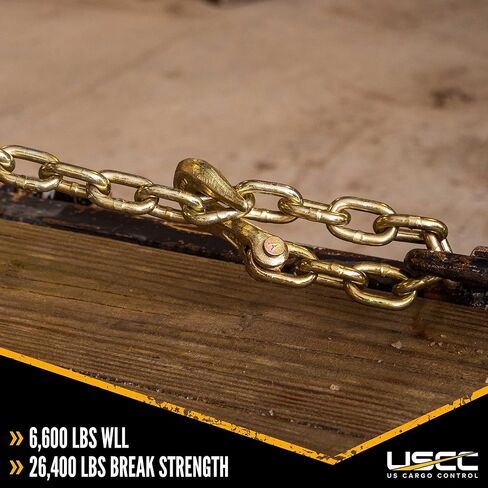 US Cargo Control Grade 70 Transport Chain With Clevis Grab Hooks, 3/8 Inch x 16 Foot Load Chain, Easily Secure Heavy Loads To A Truck Or Flatbed Trailer, 6,600 Pound Working Load Limit Each, Case Of 2 in Kuwait