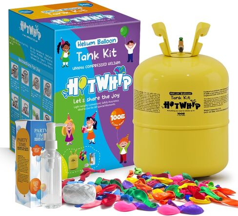 22L Helium Tank with 100ML Balloon Protection Fluid & 100 Balloons | 99.99% Helium Gas Disposable for Birthday/Wedding/Party, Home Use in Kuwait