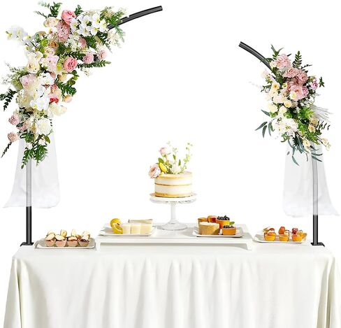 Metal Balloon Arch Kit for Tabletop, 5.3Ft & 4.7Ft Over The Table Rod Stand with Clamps and Flower Half Arch Balloon Stand for Garden Wedding, Party, Birthday, Decorations Black in Kuwait