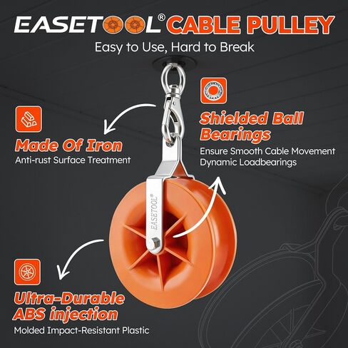 EASETOOL® 2Pack Cable Pulley, for Low Voltage Electrical, Network, Coax Cable. Bracket Chamfer-Protective, 30pc Cable Ties-Reusable, 360°Swivel Ring&Anti-Friction Bear-Smooth, Hold up to 20 CAT5&6. in Kuwait