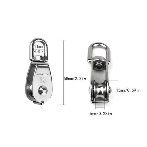 2PCS 304 Stainless Steel Single Pulley Block M15, Wire Rope Crane Pulley Block Hanging Wire Towing Wheel with 2PCS Spring Snap Hook in Kuwait