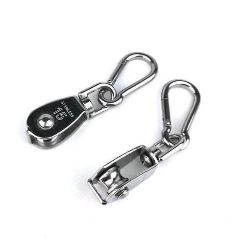 2PCS 304 Stainless Steel Single Pulley Block M15, Wire Rope Crane Pulley Block Hanging Wire Towing Wheel with 2PCS Spring Snap Hook in Kuwait