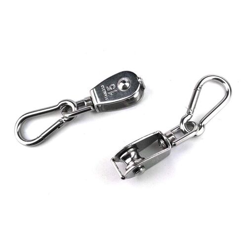 2PCS 304 Stainless Steel Single Pulley Block M15, Wire Rope Crane Pulley Block Hanging Wire Towing Wheel with 2PCS Spring Snap Hook in Kuwait