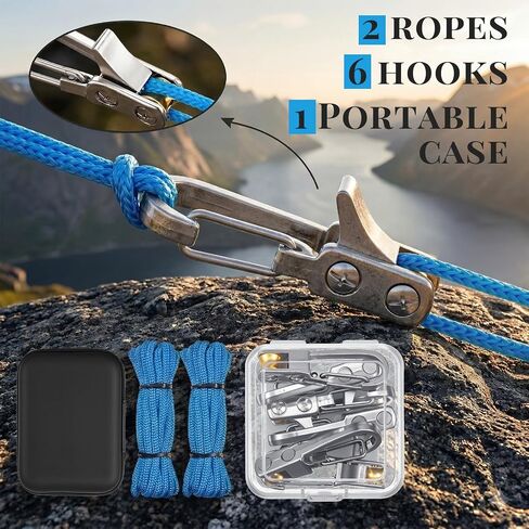 6 Pcs Copper Rope Tightening Tools with Portable Case, Rope Tensioner with Locking Buckle for Easy and Secure Tying, Include Cord, Paracord Adjusters for Outdoor Vehicle Cargo Camping Boat in Kuwait