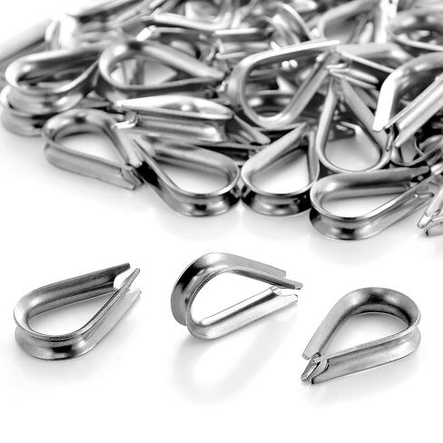 50pcs 1/8" Wire Rope Cable Thimbles, M3 Stainless Steel Thimbles Wire Rope Rigging Loop, Stainless Steel Cable Crimping Sleeves Loops Ferrules in Kuwait