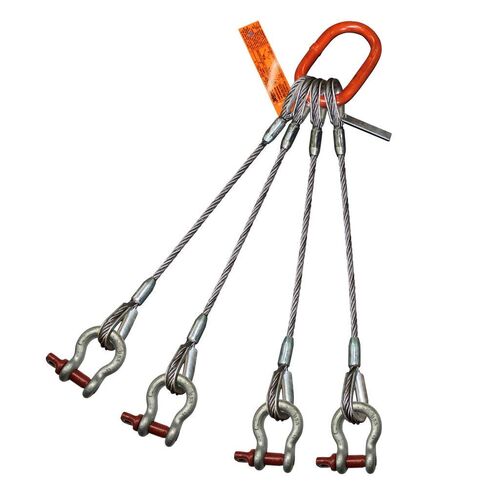 Four Leg Bridle Wire Rope Sling | 2.2 Ton Vertical Rated | Thimble-to-Screw Pin Anchor Shackle | 1/4" Dia. | 3' Length | EIPS 6x25 IWRC | Hanes Supply (HSI) Heavy Duty Rigging Cable in Kuwait