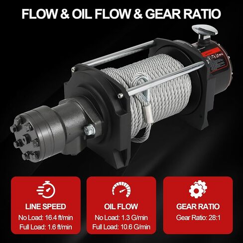 15000 LBS Hydraulic Winch for Tow Truck, Heavy Duty Recovery Winch with 2/5" x 78FT Steel Cable, BMR80 Motor 36:1 Gear Ratio Hydraulic Winch for Wreckers, Trailers & Vehicle Recovery in Kuwait