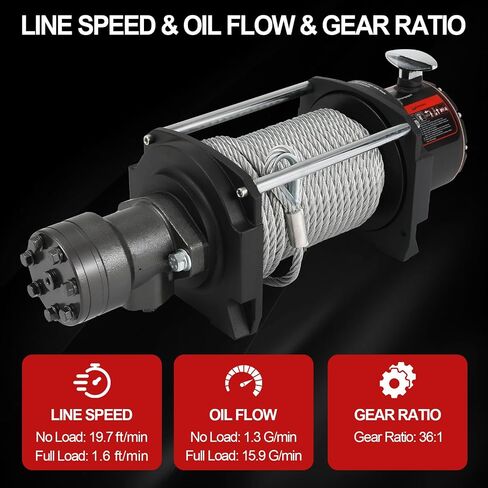 20000 LBS Hydraulic Winch for Tow Truck, Heavy Duty Recovery Winch with 1/2" x 78FT Steel Cable, BMR80 Motor 36:1 Gear Ratio Tow Winch for Wreckers, Trailers & Vehicle Recovery in Kuwait