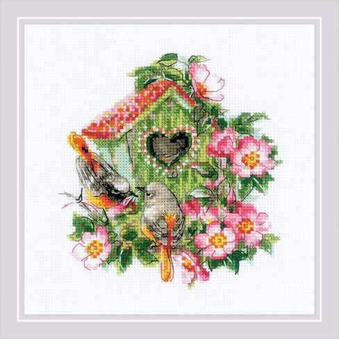 RIOLIS 1780 - Lovebirds - Counted Cross Stitch Kit 7¾" x 7¾" 14 Count White AIDA 30 Colors in Kuwait
