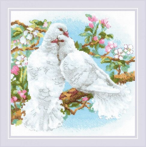 RIOLIS 1780 - Lovebirds - Counted Cross Stitch Kit 7¾" x 7¾" 14 Count White AIDA 30 Colors in Kuwait