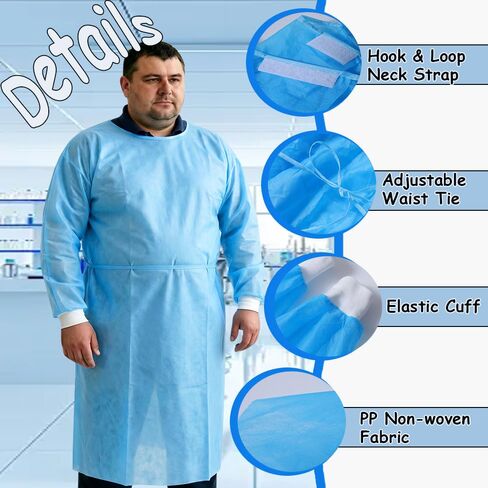Plus Size Disposable Isolation Gown, Extra Large Long Sleeve Disposable Lab Coats w. Knit Cuff. Plus Size Visiting Cost for Factories, Labs, Salons. in Kuwait