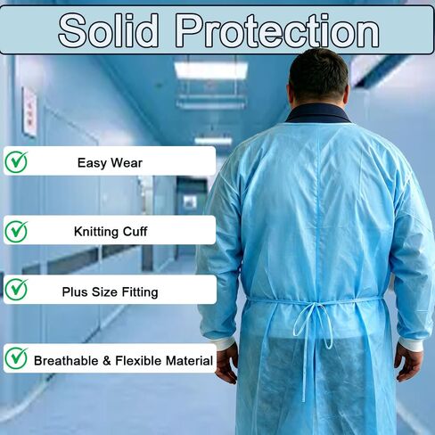 Plus Size Disposable Isolation Gown, Extra Large Long Sleeve Disposable Lab Coats w. Knit Cuff. Plus Size Visiting Cost for Factories, Labs, Salons. in Kuwait