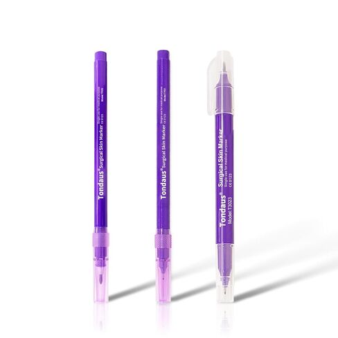 3Pcs Professional Purple Surgical Tip Skin Marker Pen Sterile Tattoo Stencil Markers Pen with Paper Ruler for Eyebrow, Lips - Individually Wrapped with Paper Ruler (2 Single Head +1 Double Head) in Kuwait