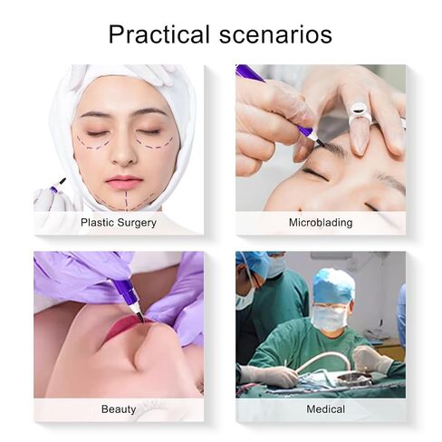3Pcs Professional Purple Surgical Tip Skin Marker Pen Sterile Tattoo Stencil Markers Pen with Paper Ruler for Eyebrow, Lips - Individually Wrapped with Paper Ruler (2 Single Head +1 Double Head) in Kuwait