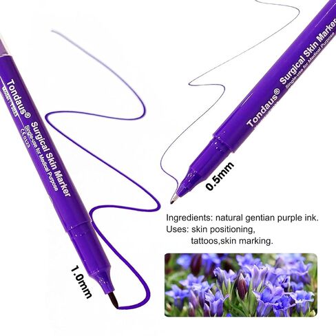 3Pcs Professional Purple Surgical Tip Skin Marker Pen Sterile Tattoo Stencil Markers Pen with Paper Ruler for Eyebrow, Lips - Individually Wrapped with Paper Ruler (2 Single Head +1 Double Head) in Kuwait