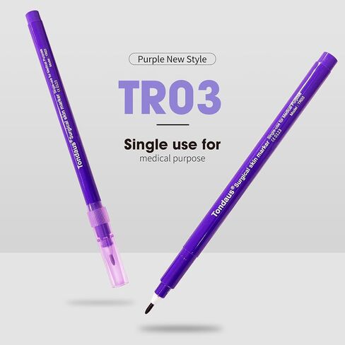 3Pcs Professional Purple Surgical Tip Skin Marker Pen Sterile Tattoo Stencil Markers Pen with Paper Ruler for Eyebrow, Lips - Individually Wrapped with Paper Ruler (2 Single Head +1 Double Head) in Kuwait