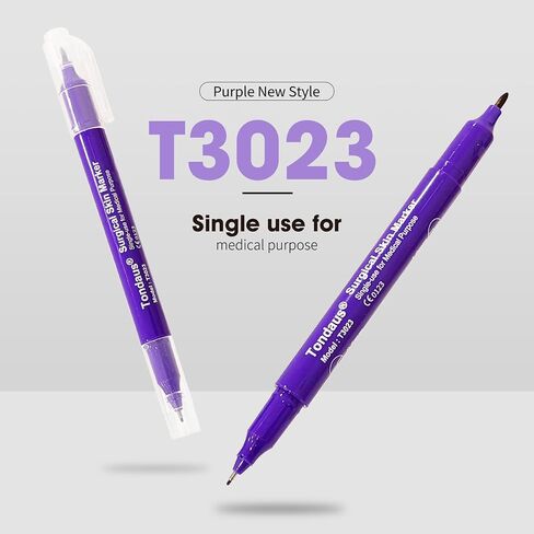 3Pcs Professional Purple Surgical Tip Skin Marker Pen Sterile Tattoo Stencil Markers Pen with Paper Ruler for Eyebrow, Lips - Individually Wrapped with Paper Ruler (2 Single Head +1 Double Head) in Kuwait