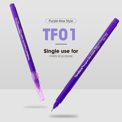3Pcs Professional Purple Surgical Tip Skin Marker Pen Sterile Tattoo Stencil Markers Pen with Paper Ruler for Eyebrow, Lips - Individually Wrapped with Paper Ruler (2 Single Head +1 Double Head) in Kuwait