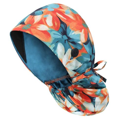 Satin Lined Scrub Cap for Women, Bouffant Nurse Cap with Sweatband and Buttons, Adjustable Surgical Hat for Curly Hair, Braids, Long Hair and Buns in Kuwait
