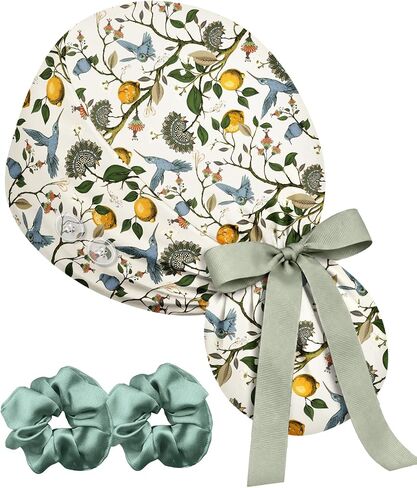 Plifal 100% Cotton Scrub Cap with Buttons Sweatband-Elegant Ponytail Nurse Surgical Caps for Women, Satin Lined or Unlined in Kuwait