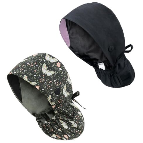 Satin Lined Scrub Cap for Women, Bouffant Nurse Cap with Sweatband and Buttons, Adjustable Surgical Hat for Curly Hair, Braids, Long Hair and Buns in Kuwait