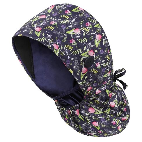 Satin Lined Scrub Cap for Women, Bouffant Nurse Cap with Sweatband and Buttons, Adjustable Surgical Hat for Curly Hair, Braids, Long Hair and Buns in Kuwait
