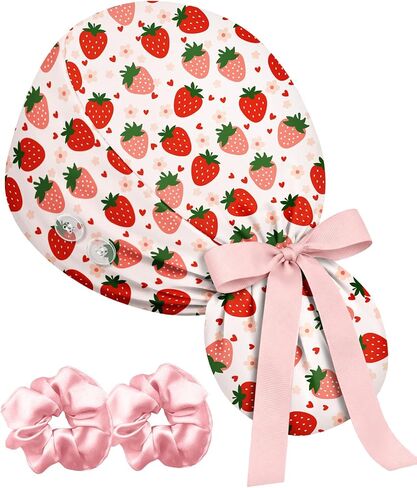Plifal 100% Cotton Scrub Cap with Buttons Sweatband-Cute Girly Ponytail Nurse Surgical Caps for Women, Satin Lined or Unlined in Kuwait