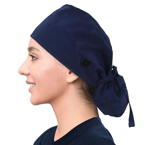 Satin Lined Scrub Cap for Women, Bouffant Nurse Cap with Sweatband and Buttons, Adjustable Surgical Hat for Curly Hair, Braids, Long Hair and Buns in Kuwait