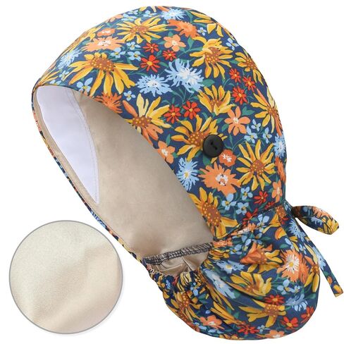 Satin Lined Scrub Cap for Women, Bouffant Nurse Cap with Sweatband and Buttons, Adjustable Surgical Hat for Curly Hair, Braids, Long Hair and Buns in Kuwait