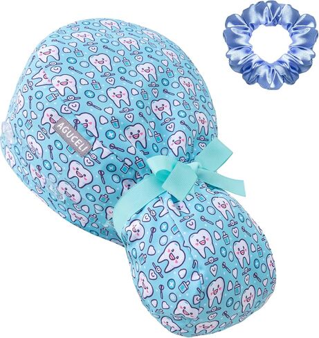 Satin Lined Scrub Cap for Women – Ponytail Holder & Buttons, Adjustable Nurse Cap with Sweatband for Long Hair in Kuwait
