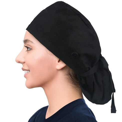 Satin Lined Scrub Cap for Women, Bouffant Nurse Cap with Sweatband and Buttons, Adjustable Surgical Hat for Curly Hair, Braids, Long Hair and Buns in Kuwait