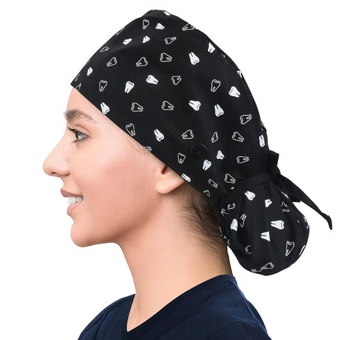 Satin Lined Scrub Cap for Women, Bouffant Nurse Cap with Sweatband and Buttons, Adjustable Surgical Hat for Curly Hair, Braids, Long Hair and Buns in Kuwait