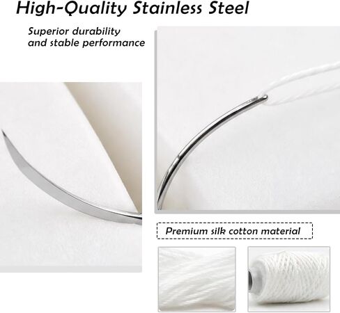 20 Pcs Veterinary Suture Needles with 1 Pcs Thread, 2.4" and 1.6" Stainless Steel Curved Needles Set for Animal Surgical Needle Cattle Sheep Pig Seam Surgical Accessories, No. 10 Suture, Silvery in Kuwait