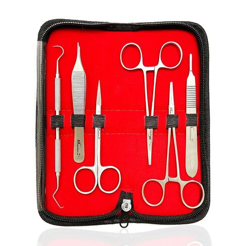 6 Pcs Minor Surgery Suture Removal Kit – Dental Surgical Instrument Set with Probe 23/17, Scalpel Handle, Iris Scissors, Kocher Tweezers & Mosquito Forceps in Kuwait