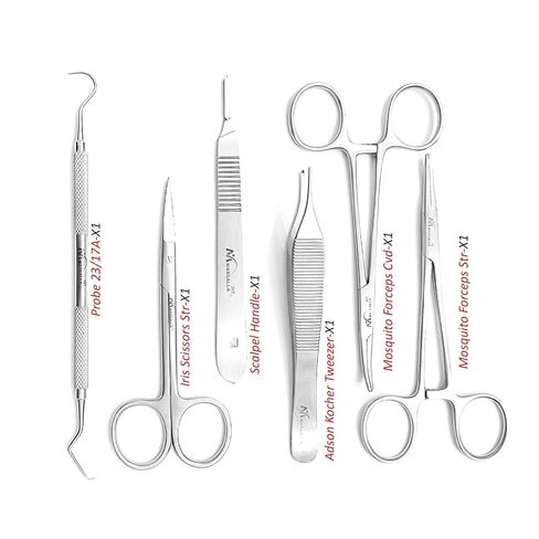 6 Pcs Minor Surgery Suture Removal Kit – Dental Surgical Instrument Set with Probe 23/17, Scalpel Handle, Iris Scissors, Kocher Tweezers & Mosquito Forceps in Kuwait