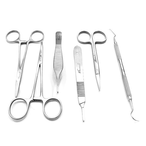 6 Pcs Minor Surgery Suture Removal Kit – Dental Surgical Instrument Set with Probe 23/17, Scalpel Handle, Iris Scissors, Kocher Tweezers & Mosquito Forceps in Kuwait