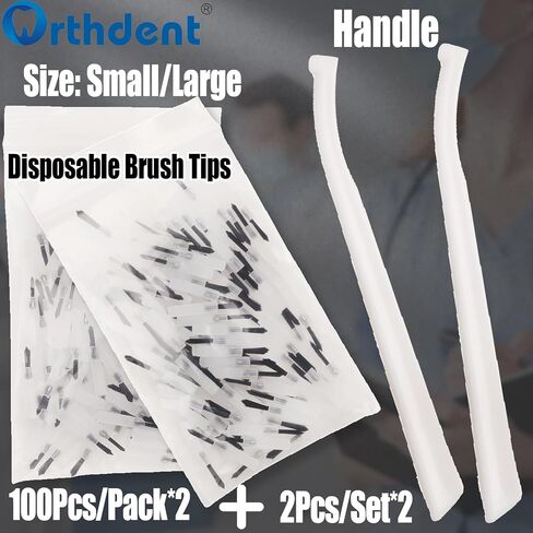 Dental Disposable Brush Tips with Handles (Small（200Pcs Brushes + 4 Handles）) in Kuwait