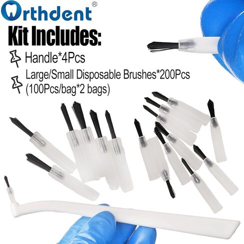 Dental Disposable Brush Tips with Handles (Small（200Pcs Brushes + 4 Handles）) in Kuwait