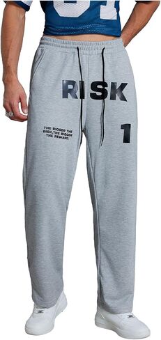 Men's Graphic Wide Leg Sweatpants Drawstring Waist Drippy Casual Pants with Pockets in Saudi Arabia