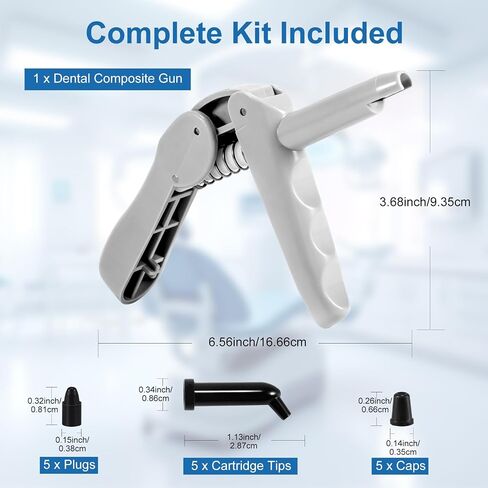 Composite Gun Dental Dispenser, Rigid Plastic Dental Composites Applicator with 5 Unidose Copsules Cartridge Tips, Heat-Resistant Composite Dispensing Gun for Dentists and Students in Kuwait