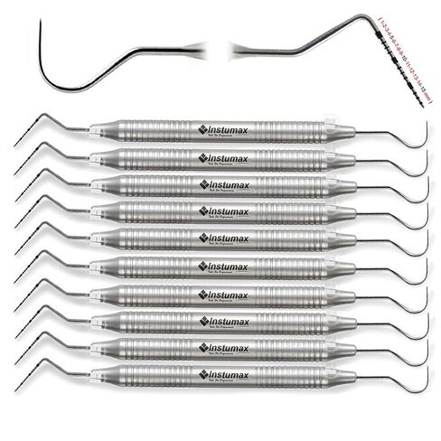 10Pcs Professional Dental Probe & Explorer Set - UNC15/23 Periodontal Instruments, 1-15mm Color-Coded, Lightweight Hollow Handle - for Dentists, Hygienists & Dental Schools in Kuwait
