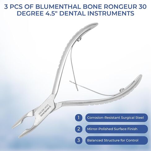 Stellmacher Blumenthal Bone Rongeur (مجموعة من 3) - أدوات طب الأسنان الجراحية - الفولاذ المقاوم للصدأ الفاخر - أداة قابلة للتعقيم ومقاومة للصدأ (4.5 بوصة - 30 درجة) in Kuwait