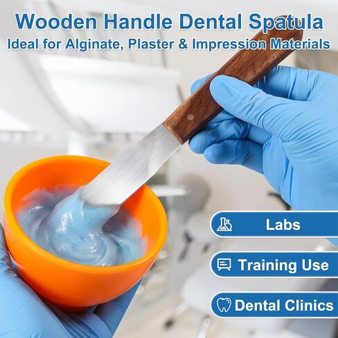 Dental Spatula Stainless Steel 3 Pcs, 8 Inches Plaster Dental Mixing Spatula with Wooden Handle, Lab Alginate Spatulas for Mixing Impression Material and Powders in Kuwait