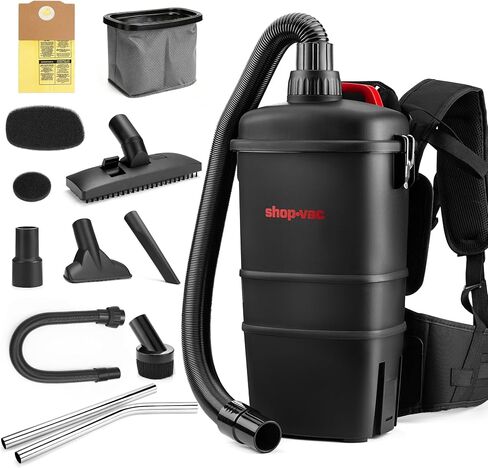 Shop-Vac 5430299 Backpack Vacuum Commercial, 1.5 Gallon 4.5 PHP Ergonomic Canister Vacuum Cleaner with HEPA Filtration, 1.5-Inch Attachments, Corded, for Multi-Surface Cleaning, Carpet and Hard Floor in Kuwait