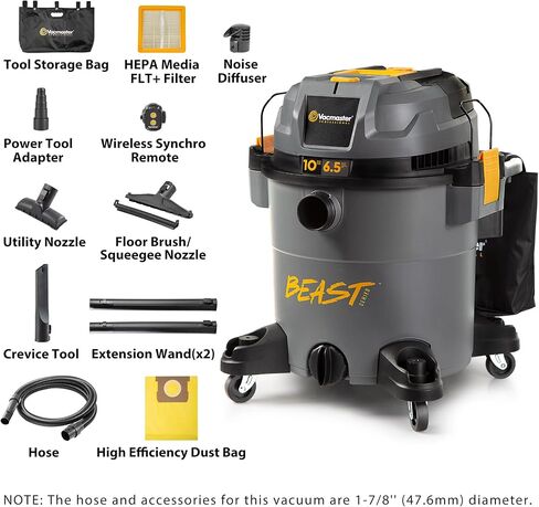 Vacmaster Professional Beast Series FLT+10-Gallon 6.5 Peak HP Wet/Dry Shop Vacuum with HEPA Media Filter, Manual Filter Cleaning System, Power Tool Sync Technology- VJN1012PF 0201 in Kuwait