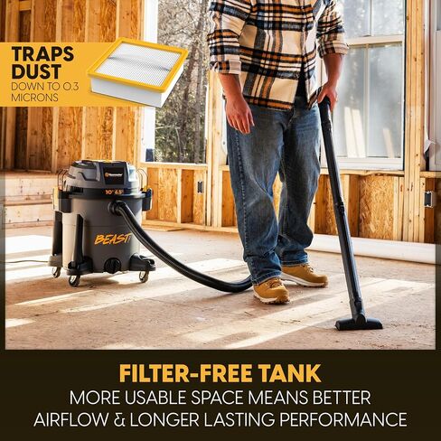Vacmaster Professional Beast Series FLT+10-Gallon 6.5 Peak HP Wet/Dry Shop Vacuum with HEPA Media Filter, Manual Filter Cleaning System, Power Tool Sync Technology- VJN1012PF 0201 in Kuwait