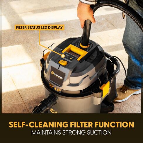 Vacmaster Professional Beast Series FLT+10-Gallon 6.5 Peak HP Wet/Dry Shop Vacuum with HEPA Media Filter, Manual Filter Cleaning System, Power Tool Sync Technology- VJN1012PF 0201 in Kuwait