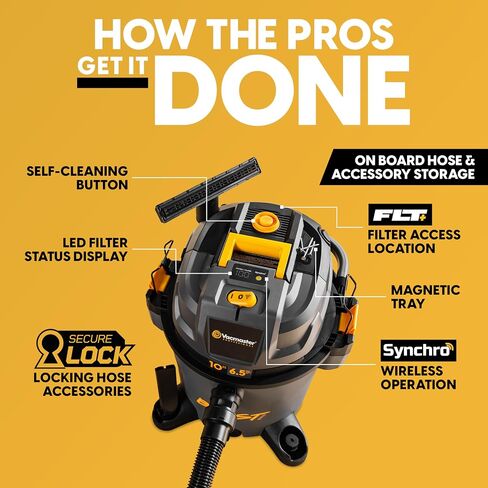 Vacmaster Professional Beast Series FLT+10-Gallon 6.5 Peak HP Wet/Dry Shop Vacuum with HEPA Media Filter, Manual Filter Cleaning System, Power Tool Sync Technology- VJN1012PF 0201 in Kuwait